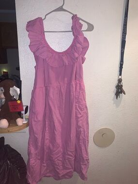 Ava & Viv Pink Ruffle-Trim Midi Dress